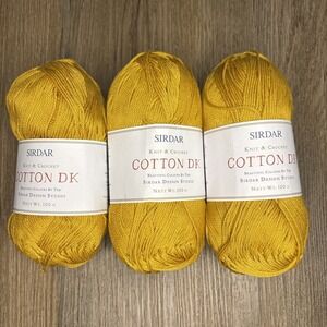 Lot of 3 Skeins Sirdar Cotton DK 100% Cotton Yarn England Mustard Yellow / Gold